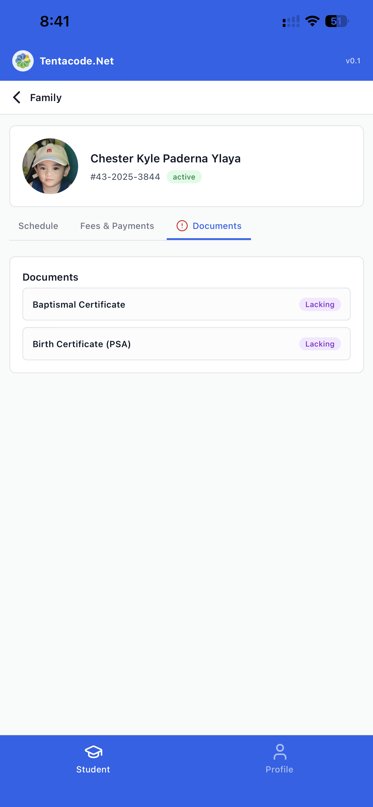 School Management app — documents screen