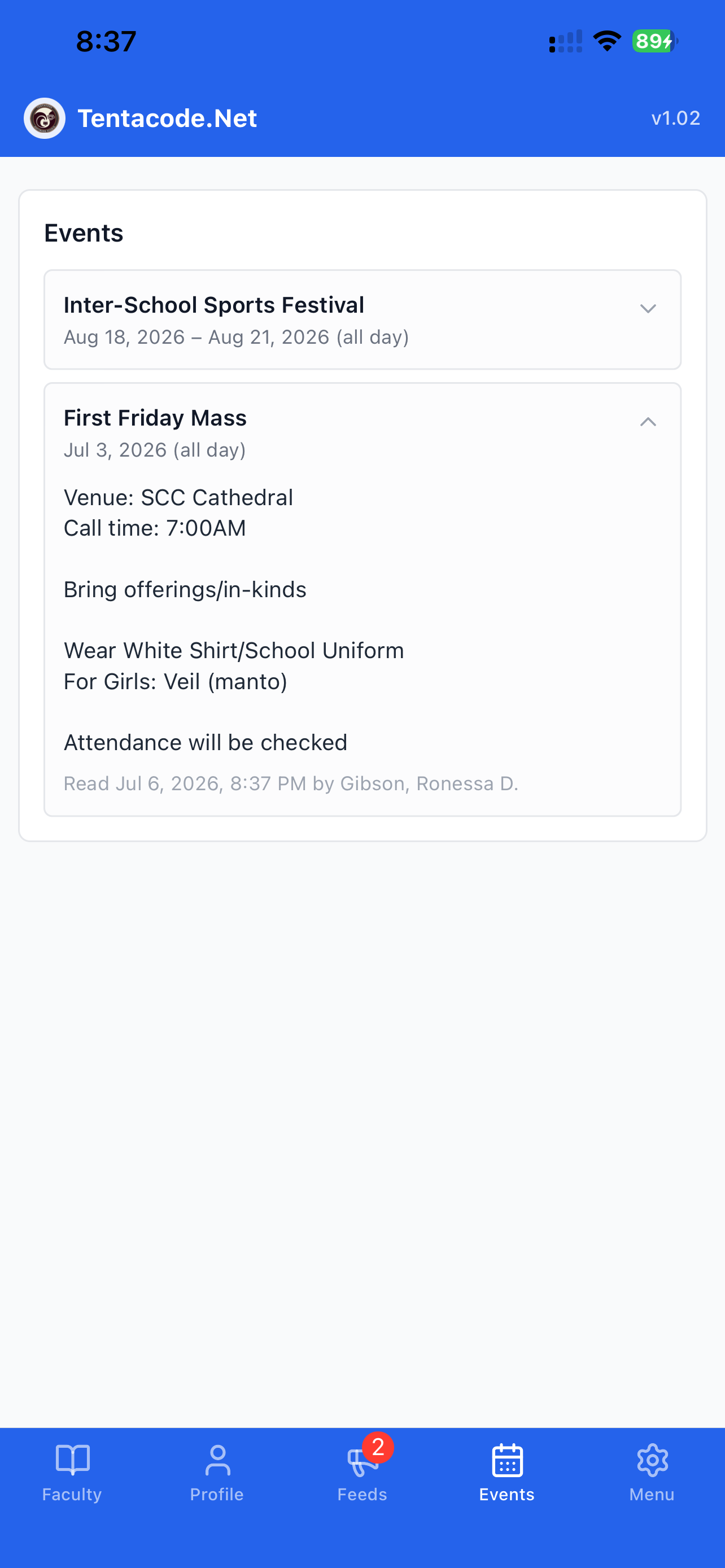 School Management app — documents screen