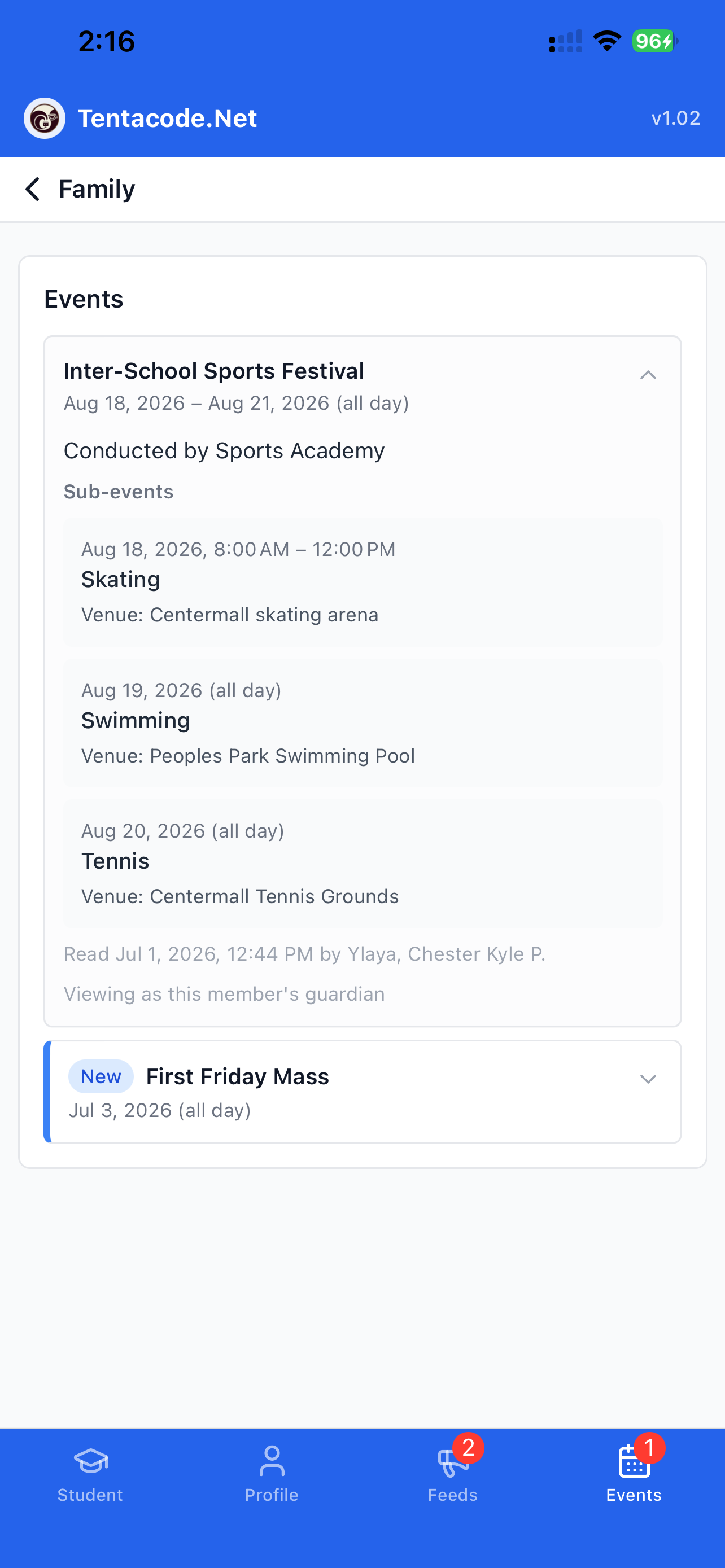 School Management app — documents screen